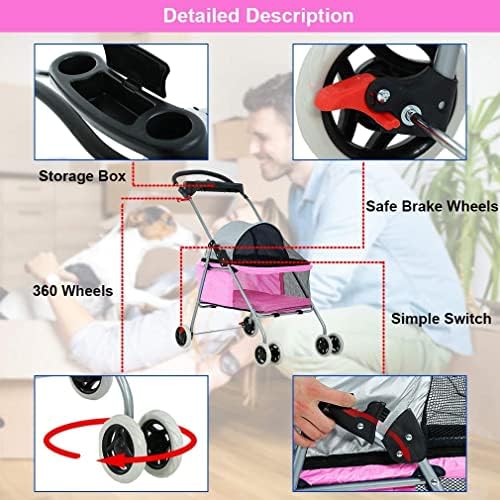 Stress Free Pet Stroller for Medium Small Dogs 4 Wheels Folding Portable Cat Dog with Cup Holders Removable Liner Easy to Carry(C)