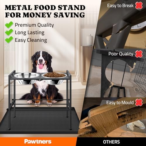 Pawtners Elevated Dog Bowl for Large Breed, Adjustable Feeder with Mat
