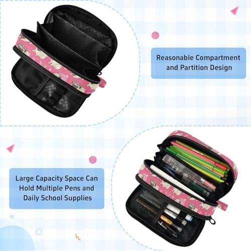 Cute Pets Pugs Pink pattern Large Capacity Pencil Case with Zipper Water Resistant Portable Organizer Pen Bag for School Students Office