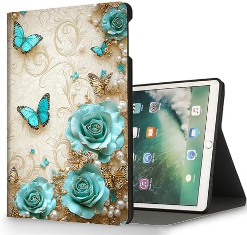 for Microsoft Surface Pro 8-13" 2021 Tablet Case,Auto Wake/Sleep,Adjustable Stand Protective Cover - Blue Rose Butterfly