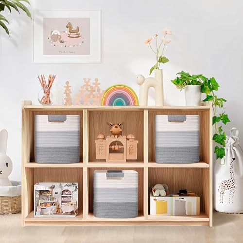 12 Inch Storage Cubes, 3 Pack Cube Storage Bins for Organizing, Cotton Rope Woven Baskets for Shelves, Bathroom, Kids Room, Closets, Baby Nursery