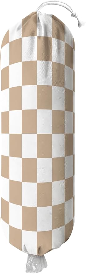 Plastic Bag Holder, Wall Mount Plastic Bag Organizer Dispenser Reusable Grocery Bag Organizer for Home Kitchen(Brown Checkered)