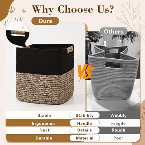 11 Inch Storage Cubes, 3 Pack Cube Storage Bins for Organizing, Cotton Rope Woven Baskets for Shelves, Bathroom, Kids Room, Closets, Baby Nursery