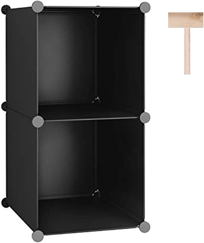 C&AHOME Modular Bookcase, 2-Cube Storage Organizer, Plastic Shelves, Black | Portable Closet Organizer, DIY Bookshelf, Storage Cabinet Ideal for Kids, Home, Office, 12.4" L x 12.4" W x 24.8" H