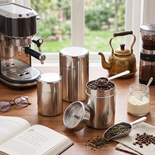 AUNMAS Tea Canister, Double Seal Stainless Steel Tea Tin with Lids Storage Jar for Loose Tea Coffee Candy and Spices, 304 Stainless Steel, S (400ml) / L (550ml)