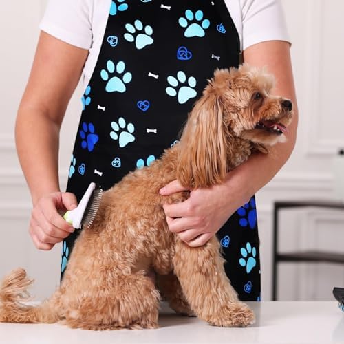 Dog Grooming Water-repellent Apron with 2 Pockets, Animals Puppy Dogs Pets Kitchen Chef Aprons for Grooming Cooking