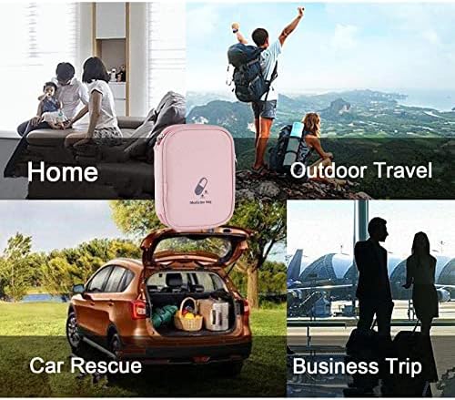 Small First Aid Bag Empty, Portable Travel Pill Bag Double Zipper First Aid Pouch with Handle for Family Outdoors Hiking Camping Car Office Workplace (Pink)