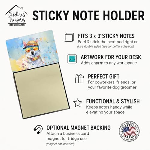 Caroline's Treasures Alaskan Klee Kai Hippie Dawg Sticky Note Holder Refillable Dispenser Self-Sticky Note Pads, Memo Pads Blank Desk Accessories