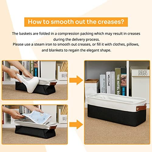DULLEMELO Toilet Paper Storage Basket with Leather Handles, for Back of Toilet, Bathroom Storage for Towels & Paper (White & Black)