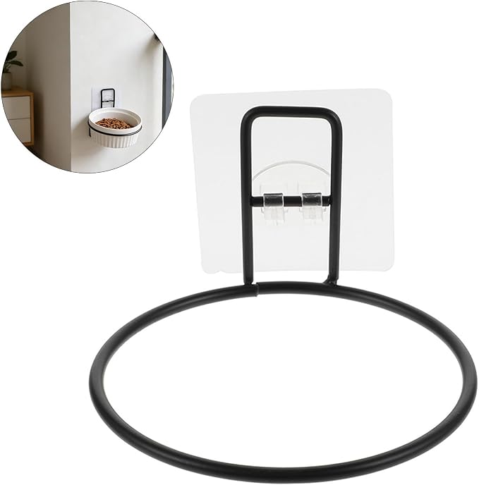 KALLORY Wall Mounted Pet Bowl Holder for Cats and Pets Convenient Feeding Shelf with Nail-Free Stickers Plastic and Iron Construction to Reduce Cat's Neck Burden or House