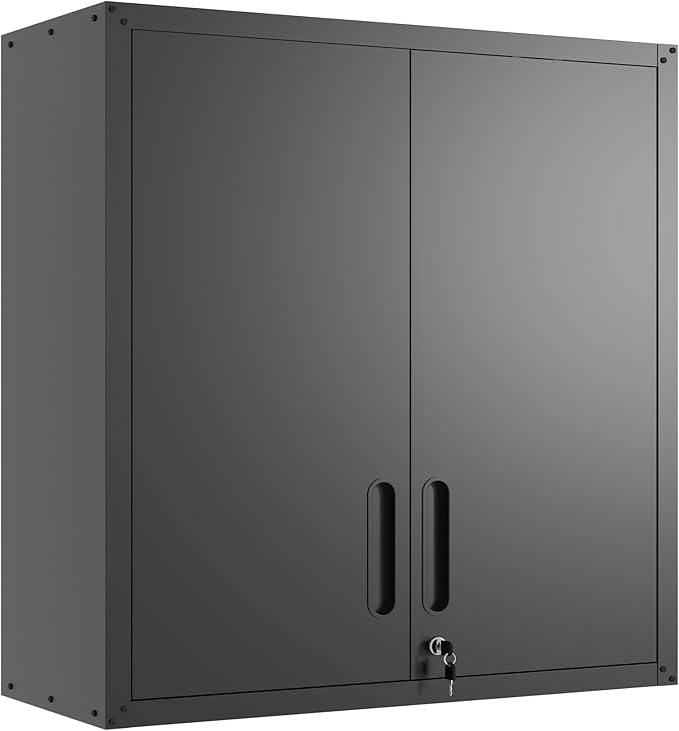 Metal Storage Cabinet for Garage, Tool Cabinet, Utility Cabinet | Wall Mounted, Hanging Tool Cabinet, Lockable, 2 Doors, Adjustable Shelves, Assembly Required, Black