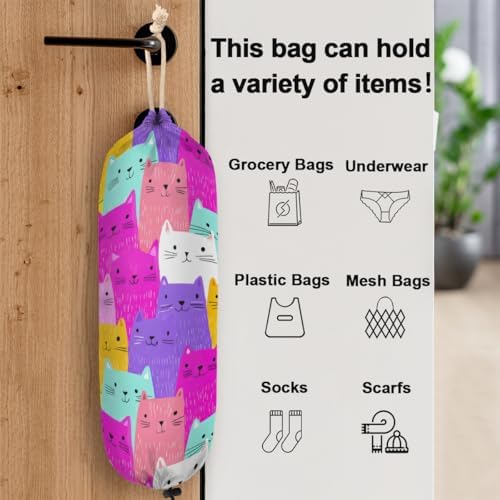 Pardick Plastic Bag Holder, Colorful Cartoon Cat Cute Grocery Bag Holder for Shopping Bags, Wall Mount Plastic Bag Storage Organizer Dispenser, Storage Holder for Home Kitchen Camper,A-17