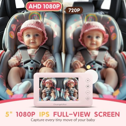 S100P Baby Car Camera with Ultra Night Vision, 5'' HD 1080P IPS Baby Car Monitor with 3X Zoom, Backseat/Carseat/Rear Seat Camera USB, Easy No-Damage Install, Safety for Infants and Pets (5 inch Pink)