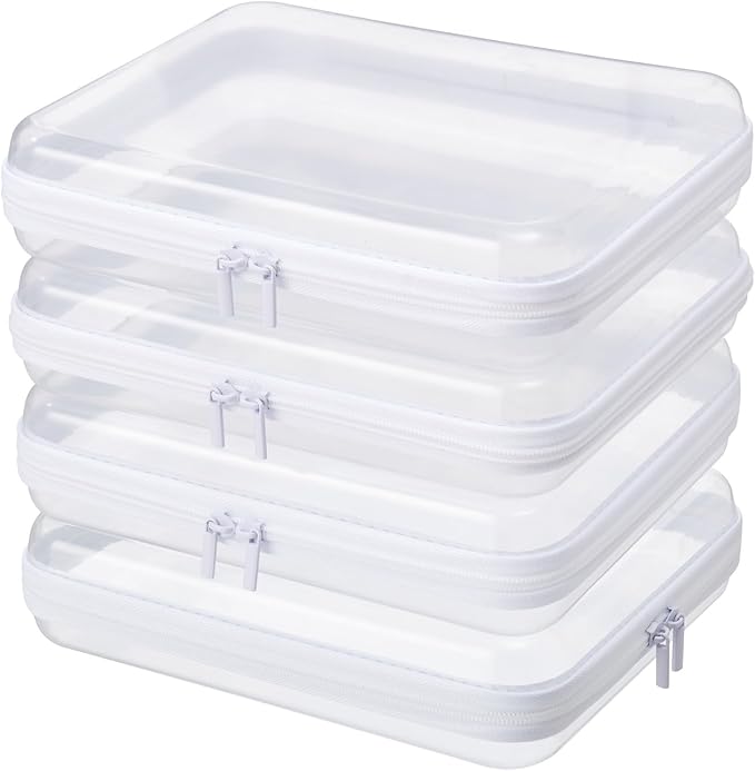 MACOPRO 2PCS Large Clear Zipper Bags with Hard Shell - Makeup Organizer & Toy Storage Container for Building Blocks, Pencils, Toiletries, Travel Accessories Diaper for Organizing