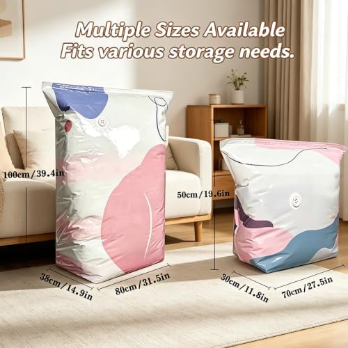 Large 3D No Pump Vacuum Storage Bags, Roll-To-Seal 3s Fast Compression, Thickened Reusable Airtight Space Saver for Clothes, Duvets, Bedding & Travel