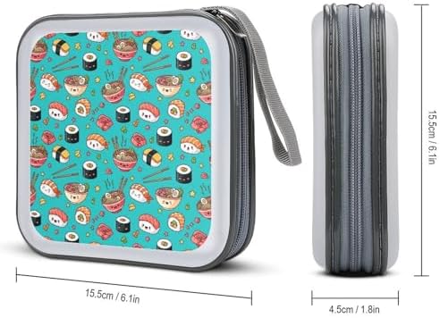 Hard Shell DVD Storage Binder Sushi And Ramen, Holds 40 Discs, Portable Wallet with Carry Handle, Organizer for Car Home Office