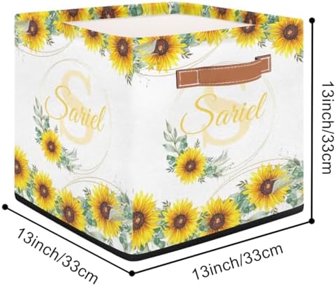 Storage Baskets for Organizing Personalized Foldable Storage Bins with Handles Custom Name Cute Basket for Boys, Girls, Pet, Clothes, Blanket, Bedroom Nursery Toy Baskets Storage Gift Sunflower
