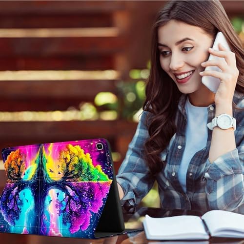 for Samsung Galaxy Tab A 10.1" 2019 SM-T510/T515/T517 Case | Slim Leather Smart Cover with Multi-Angle Anti-Slip Stand [Auto Wake/Sleep] Shell for Women Men, Purple Green Tree