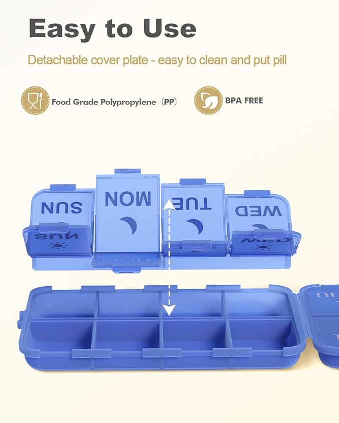 Pill Organizer Travel Medicine Case - Travel Pill Case with Etched Labels, Daily Travel Medicine Case Holder