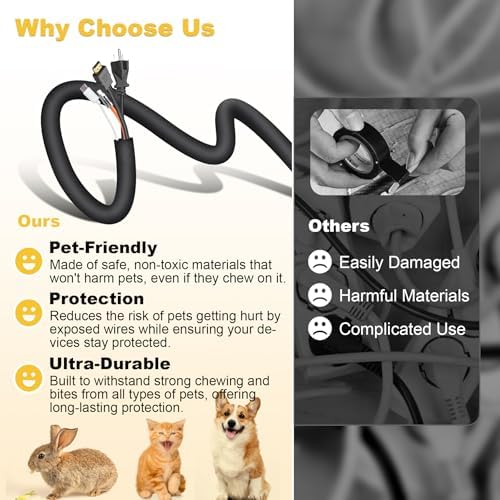 Cord Protectors from Pets no Chew, 1/2Inch 10ft Wire Protectors for Pets, Cord Covers for Pets, Dog and Cat Cord Protector Cable Sleeves Cable Management Black