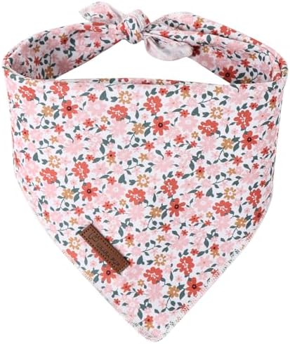 Summer Dog Bandana, UP URARA PUP Orange Bandana for Small Large Dogs, Cotton Handkerchief Cute Little Flower Puppy Triangle Bid Scarf for Boy Girl Dogs