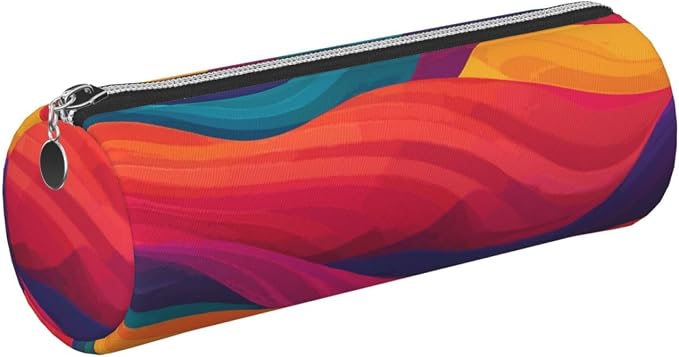 OSAM SPACE Leather Pencil Case Round Pencil Bag Colorful Waves Pen Organizer Holder Portable Zipper Pouch Cute School Supplies for Girls Boys Study Office