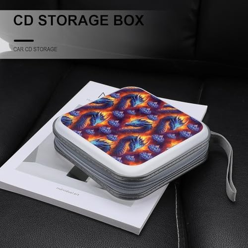 Heavy-Duty DVD Storage Wallet Dragon, Holds 40 Discs, Hard Shell Binder with Carry Handle, Portable Organizer for Movies Music