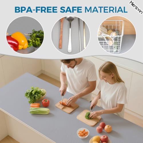 Hersvin Shelf Liners, 18in x 20ft Kitchen Drawer Mats, Non-Adhesive EVA Cupboard Protector, Cabinet Lining (Light Gray/Dot)