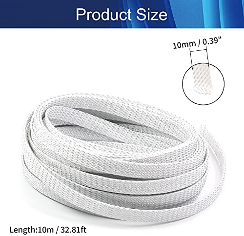 Jutagoss PET Expandable Braided Cable Sleeve, 32.8ft - 3/8 inch Silver White Cable Management Sleeve, Wire Loom Tube Cord Protector for USB Cable, Power Cord, Audio Video and More, 1Pc