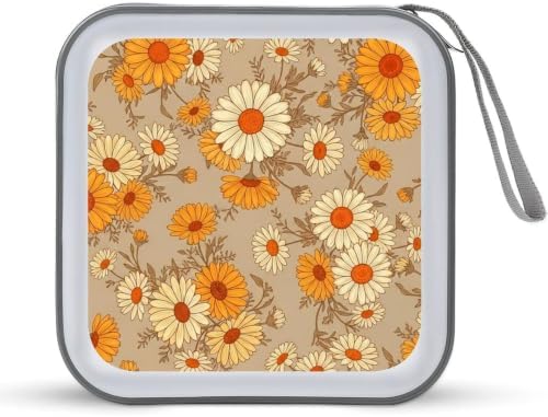 DVD Storage Disc Wallet Daisy Flower DVD Holder Protective Binder | CD Organizer with Portable Carry Handle, Hard Shell Plastic, 40 Capacity, Daisy Flower