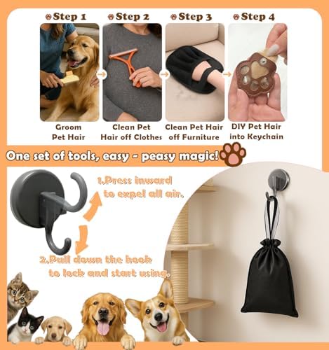 Pet Hair Removal Glove for Cats & Dogs Grooming, Pet Hair Removal Tool Brush Kit Reusable Lint Remover for Carpet Furniture Car Clothes