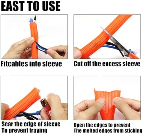 10ft PET Braided Cable Sleeve 3/16 inch(5mm) Wire Protector Cable wrap Wire Covers for Cords Cable Sleeves Cord Management Cable Management Sleeve(Orange)