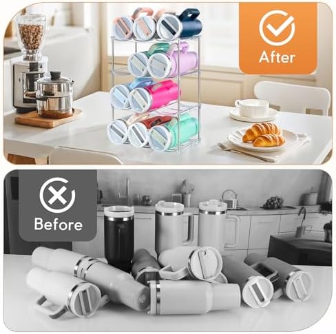 Sbosbo Water Bottle Organizer for Stanley 40 oz Tumbler, Stackable Tumbler Storage, 3 Pack Water Bottle Organizer for Cabinet, Pantry Kitchen Storage & Organization for Stanley Cup - Hold 9 Bottles
