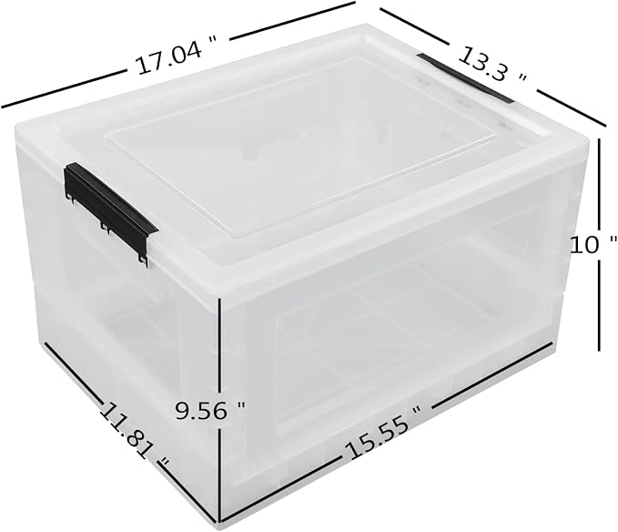 4-Pack 32 Quart Clear Collapsible Storage Bins with Lid | Clear Stackable Plastic Organizer Boxes, Foldable for Closet, Pantry, Dorm Storage