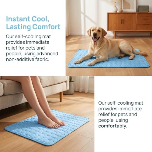 Pet Cooling Mat, ICY nap Dog mat, Portable Washable Ice Silk Cooling Pad for Dogs Cats, Breathable Foldable Mat for Large Small Dogs, Summer Cool Mat for Kennel Floor Car Sofa(Blue,Small)