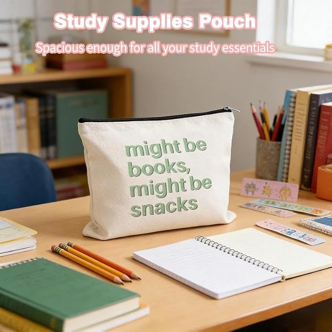 Book Lovers Gift Bag for Women Bookish Canvas Makeup Bag Reading Zipper Pouch Author Writer Reader Accessories Bookworm Book Club Birthday Gift Student Graduation Gifts from Teachers Librarian Pouch