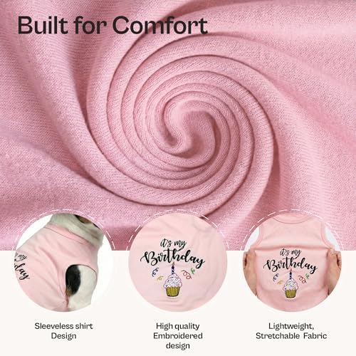 Parisian Pet Dog Shirt – 100% Cotton Shirts for Small Dogs – Pink Sleeveless Puppy Clothes – Lightweight and Breathable Dog Birthday Shirt – Girl Dogs Clothes - Stretchy Pet T Shirts