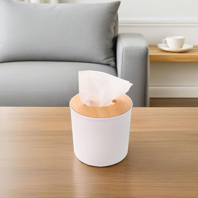 3pcs Lid Tissue Box Cover with Detachable Pet Storage Organizer | White Finish, Portable and Stable Design, for Vanity Dresser and Living Rooms