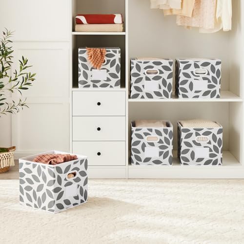 MAX Houser Open Home Storage Bins with Plastic Handles, Set of 6, Grey | 6 pack cloth storage bins with carry handles, Foldable Storage Cubes Organizer Baskets, ideal for home bedroom closet