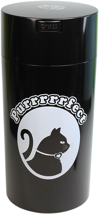 Tightpac Pawvac 5 to 24 Ounces Container, Airtight Pet Food and Treats Storage Jar - Patented Vacuum Seal Container for Pet Food, Treats and other Dry Goods - Black With Cats