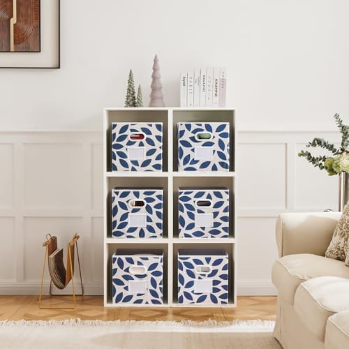 MAX Houser 6 Pack Foldable Fabric Storage Bins with Handles, Blue 12 inch | foldable cube storage bins with dual carry handles. 12"x12"x12" size fits cube closet organizers.Closet & Bedroom Organizer