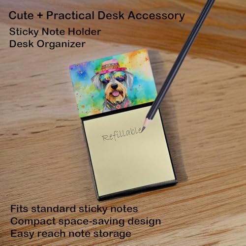 Caroline's Treasures Schnauzer Hippie Dawg Sticky Note Holder Refillable Dispenser Self-Sticky Note Pads, Memo Pads Blank Desk Accessories