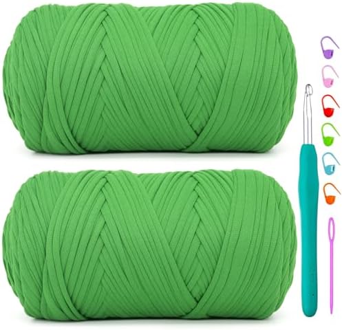 2 Pack Tshirt Yarn for Crochet,Green T Shirt Soft Elastic Fabric Chunky Thick T-Shirt Crochet Yarn for Crocheting Knitting Beginner Hand Knitting Bag/DIY Craft/Home Decor 2 * 400G-Christmas Green