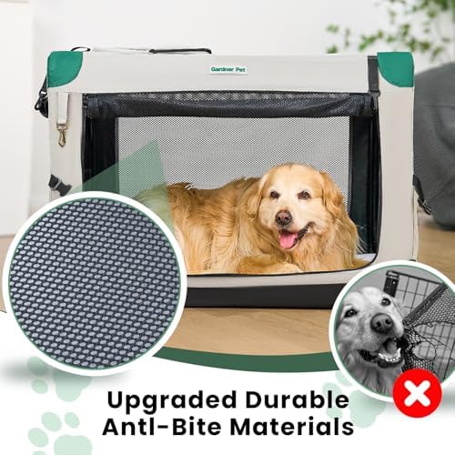 Gardner Pet 36 Inch Folding Soft Dog Crate -5 Mesh Windows Collapsible Dog Crate with 2 Storage Bags and Fleece Bed, Portable Dogs Travel Kennel for Medium/Large Dogs Indoor & Outdoor, Grey