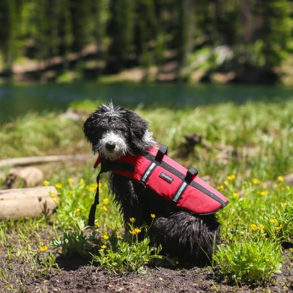 ZippyPaws Adventure Dog Life Jacket - Dog Life Vest for Swimming & Boating | Fits Pets, Lightweight Dog Flotation Device for Water Safety, Padded Handle, Adjustable Fit, 6-10" - XX-Small, Red