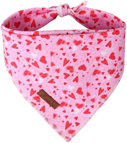 Valentine Dog Bandana - Pink Heart Triangle Bib Scarf for Small Medium Pets, Cotton Kerchief for Girl Boy Dogs or Cats, Red Puppy Bandana