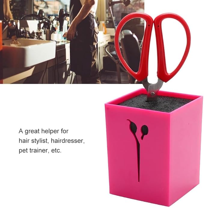 Scissor Holder Storage Box, ABS PET Hairdressing Shear Organizer with Anti-Slip Base, 4.13 x 3.19 in(Rose Red)