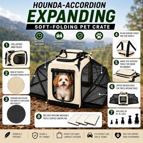 Pet Life ® 'Hounda Accordion' Metal Soft-Folding Collapsible Dual-Sided Triple-Expandable and Collapsible Folding Travel Dog Crate and Pet Playpen