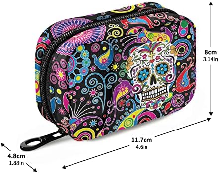 Flower Paisley Skull Pill Box 7 Day Pill Case Travel Pill Organizer Bag with Zipper Portable Weekly Case Compact Size for Vitamin Supplement Holder