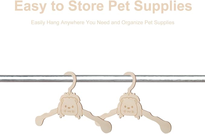 10pcs Wooden Pet Coat Hanger for Puppy Clothes Rack with Cartoon Animal Shape, Beige Small Dog and Cat Clothes Organizer, for Hanging, Drying, and Displaying Pet Apparel